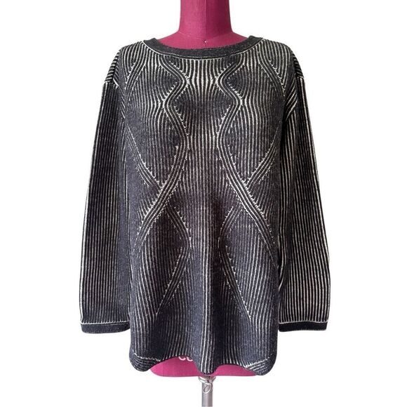 & Other Stories Wool Crewneck Sweater size M Black Gray Cream Abstract - Picture 1 of 8